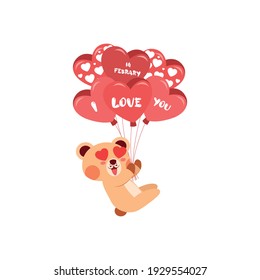 Teddy bear with heart balloons. Valentines day - Vector