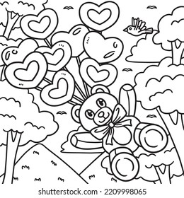 Teddy Bear Heart Balloons Valentines Day Coloring 