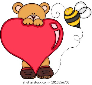 Teddy bear with heart and bee