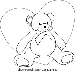 Teddy Bear with Heart. Black and White Vector Illustration for Coloring Book