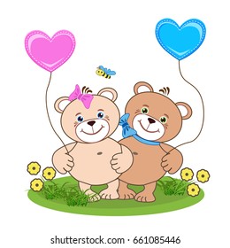 Teddy bear with heart. Color vector illustration.