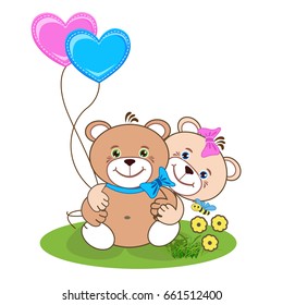 Teddy bear with heart. Color vector illustration.
