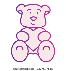 Oso de peluche con icono de llanura cardíaca. Romántica ilustración de juguete de oso de peluche aislado en blanco. Diseño de estilo gradiente de osito de peluche negro, diseñado para web y app. Eps 10