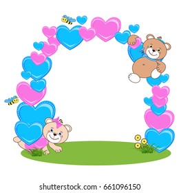 Teddy bear with heart frame. Color vector illustration.