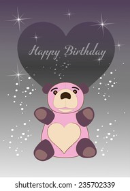 Teddy bear and heart with Happy Birthday message