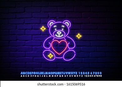 teddy bear with heart icon. Elements of Valentine in neon style icons. Simple icon for websites, web design, mobile app, info graphics