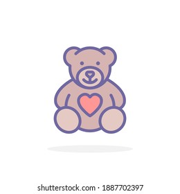 Teddy bear with heart icon in filled outline style. For your design, logo. Vector illustration.