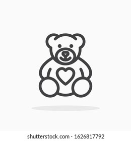 Teddy bear with heart icon in line style. For your design, logo. Vector illustration. Editable Stroke.