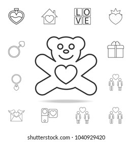 teddy bear with heart icon. Set of Love element icons. Premium quality graphic design. Signs, outline symbols collection icon for websites, web design, mobile app on white background