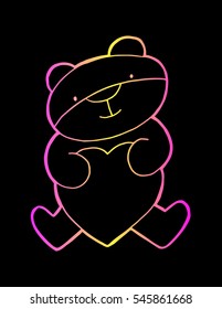 Teddy bear with heart icon. Sketchy style. hand drawn