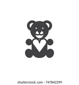 Teddy bear with heart icon vector, filled flat sign, solid pictogram isolated on white. Love and valentine's day symbol, logo illustration.