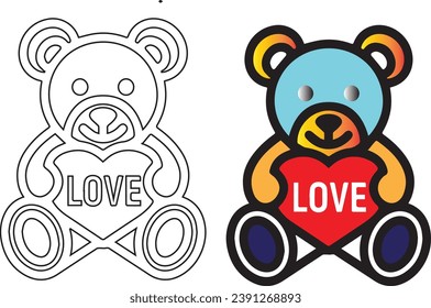 Teddy bear with heart line icon, valentines day and romantic, toy sign vector graphics, a linear pattern