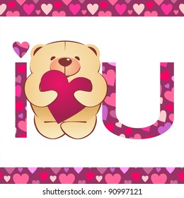 teddy bear with heart and i love you text on white background with hearts border vector