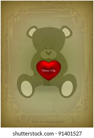 Teddy bear with heart on abstract vintage background