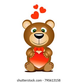 Teddy bear with heart on white isolated background. Postcard for Valentine's day.
