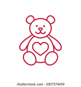 teddy bear with heart red line on white background