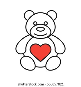 Teddy bear with heart shape linear icon. Thin line illustration. Contour symbol. Vector isolated outline drawing