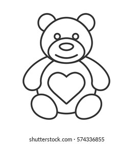 Teddy bear with heart shape linear icon. Thin line illustration. Contour symbol. Vector isolated outline drawing