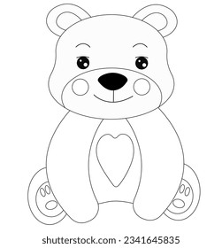 Teddy bear with a heart, bear with a smile, kind bear with a heart, A light brown bear. Painted animals. Flat vector illustration, EPS10