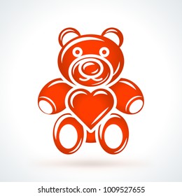 Teddy bear with heart. St. Valentines Day vector design element. Love, wedding or dating romantic decorative symbol