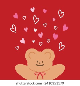 Teddy bear with heart for Valentine's Day, sticker, tattoo, card print, love symbol, social media post, fashion, logo, icon, decoration, shirt print, pattern, background, wallpaper, banner, ads