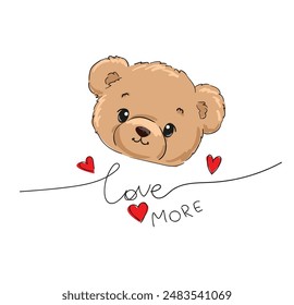 teddy bear and heart vector hand drawn illustration cute print design for kids 