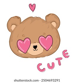 Oso de peluche y Vector de corazón dibujado a mano ilustración lindo diseño de impresión para los niños
