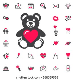 Teddy bear with heart vector icon on the white background.Valentines day.Be my valentine.