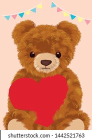 Teddy bear with heart vector illustration on white background