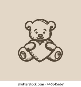 Teddy bear with heart vector sketch icon isolated on background. Hand drawn Teddy bear with heart icon. Teddy bear with heart sketch icon for infographic, website or app.