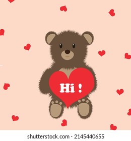 Teddy Bear hearts background heart Valentines day postcard greeting card Easter mother's day  celebration event  vector illustration design mockup template background 