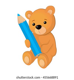 Teddy bear hold pencil. Vector illustration.