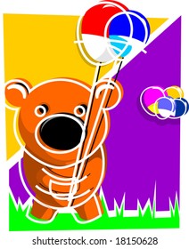 teddy bear holding balloons	
