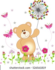 Teddy bear holding dandelion