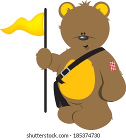 teddy bear holding flag