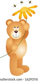 Teddy Bear Holding Flower 