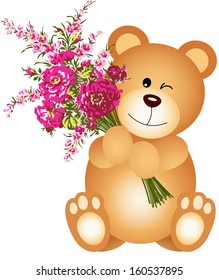 teddy bear holding flowers