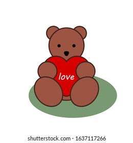 Teddy bear holding a heart icon. Vector illustration with the inscription.