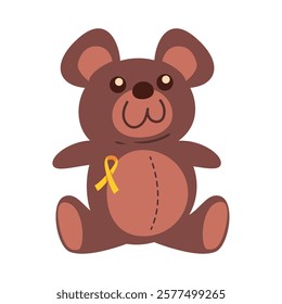 A teddy bear holding a heart and ribbon to support childhood cancer awareness