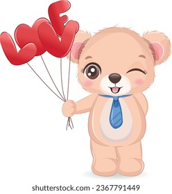 Teddy Bear holding love balloons Vector