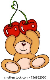 Teddy bear holding a love cherry