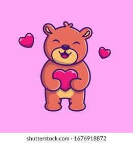 Teddy Bear Holding Love Vector Icon Illustration. Bear Mascot Cartoon Character. Animal Icon Concept White Isolated. Flat Cartoon Style Suitable for Web Landing Page, Banner, Flyer, Sticker, Card