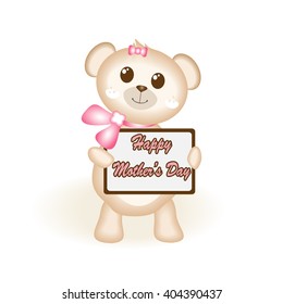 Teddy bear holding of mother's day label,vector illustration