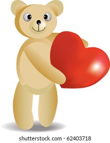 Teddy bear holding red big heart