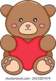 Teddy Bear Hugging Heart Illustration	
