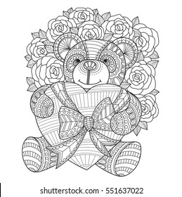 Teddy Bear Hugging Heart Roses Zentangle Stock Vector (Royalty Free ...