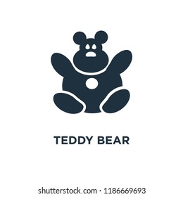 Teddy bear icon. Black filled vector illustration. Teddy bear symbol on white background. Can be used in web and mobile.