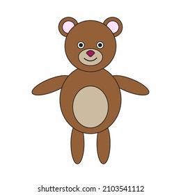 Teddy bear icon. Brown color. Childish toy. Cartoon character. Flat design. Simple art. Vector illustration. Stock image.