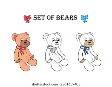 Teddy Bear Icon Brown Teddy Bear Toy Set | Teddy Bears Icon Love Vector Illustration Logo | Stuffed Teddy-Bear Happy Teddy Bear Icon Isolated Collection