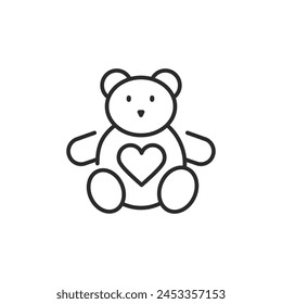 Teddy bear icon. A charming and simple design of a teddy bear with a heart, representing love, comfort and the joys of childhood. Ideal for toy stores and gift shops. Vector illustration